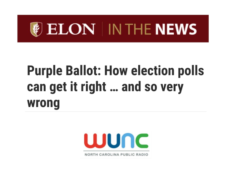 Elon in the News mark with WUNC headline